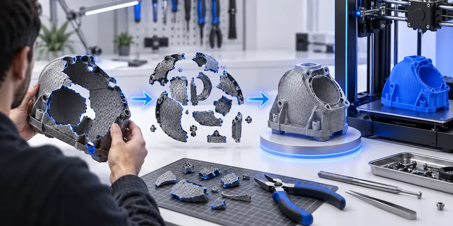 Beschädigtes STL-Mesh mit sichtbaren Reparaturproblemen