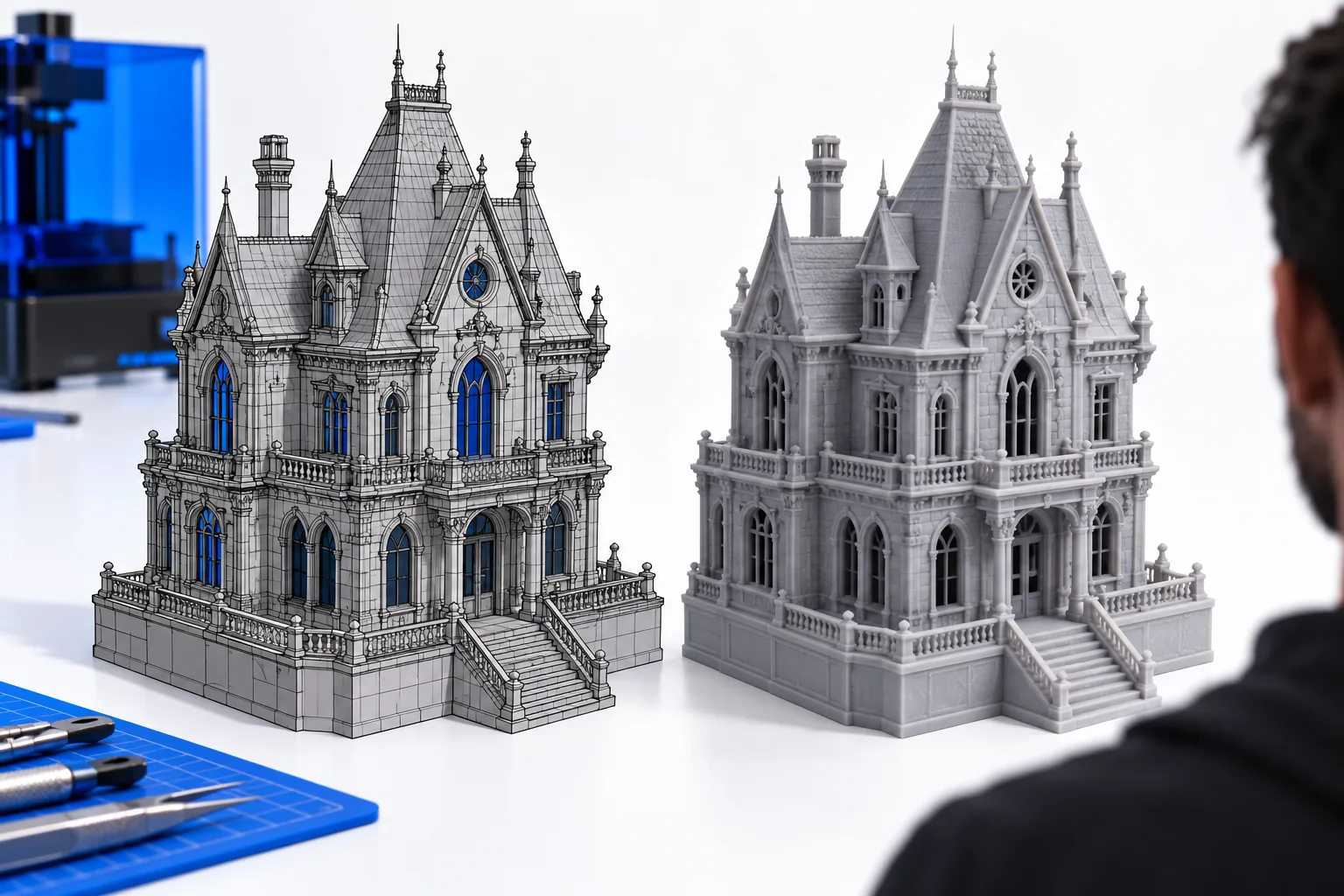 Detailliertes repariertes architektonisches 3D-Modell als sauberes druckbares Objekt